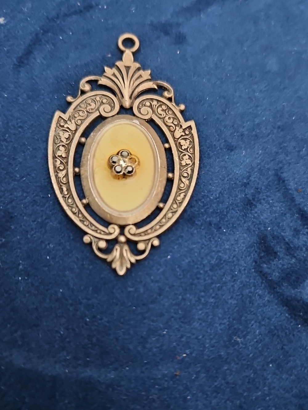 Vintage-Inspired Yellow Enamel and Gold Tone Oval Pendant